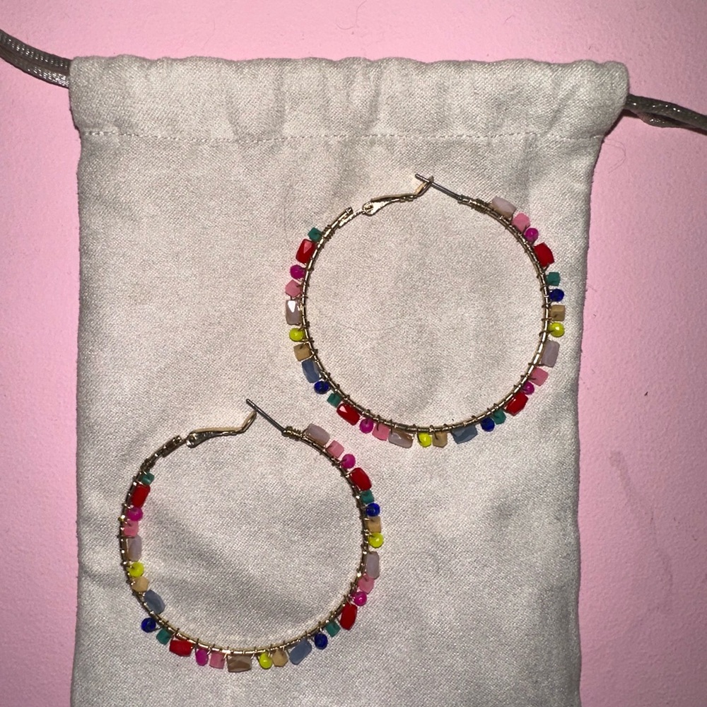 Colorful Beaded Hoop Earrings